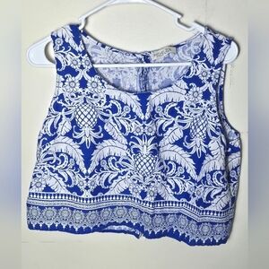 Rachel Zoe Linen Blend Sleeveless Button Back Crop Coastal Resort, Large